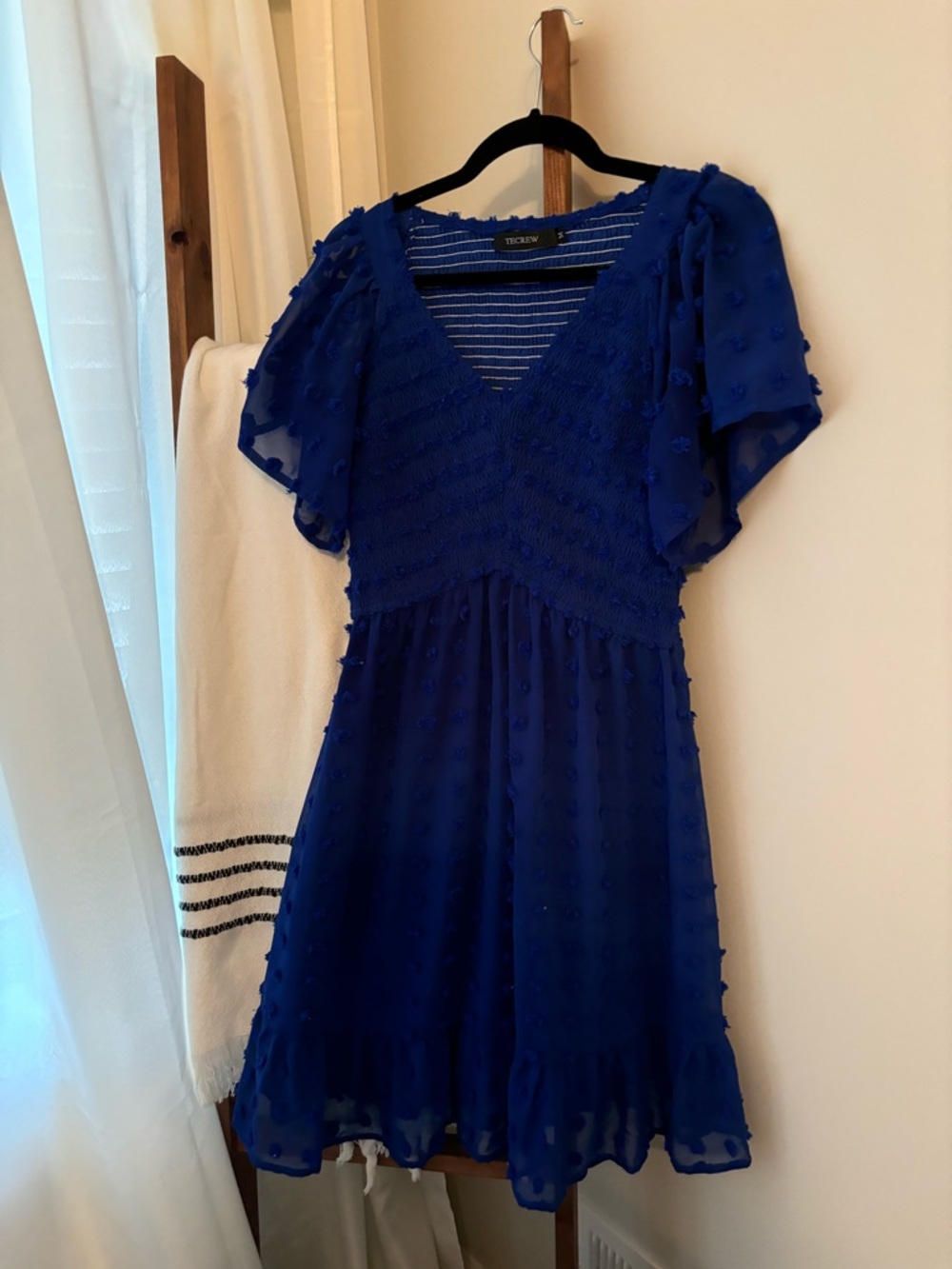 Royal Blue Textured V-Neck Mini Dress